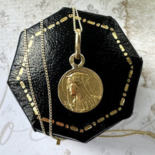 Cargar imagen en el visor de la galería, Vintage Italian 18ct Gold Miraculous Mary Pendant Necklace, Adolphe Penin. Tiny Virgin Mary Gold Medal & Chain. Minimalist Layering Necklace