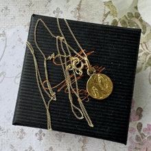 Cargar imagen en el visor de la galería, Vintage Italian 18ct Gold Miraculous Mary Pendant Necklace, Adolphe Penin. Tiny Virgin Mary Gold Medal & Chain. Minimalist Layering Necklace