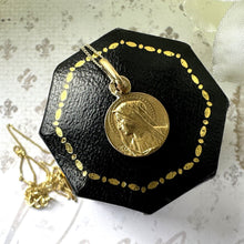 Cargar imagen en el visor de la galería, Vintage Italian 18ct Gold Miraculous Mary Pendant Necklace, Adolphe Penin. Tiny Virgin Mary Gold Medal & Chain. Minimalist Layering Necklace