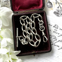 Cargar imagen en el visor de la galería, Victorian Heavy Duty Sterling Silver Silver Albert Pocket Watch Chain. Antique Large Loose Curb Link Statement Watch Chain, Hallmarked 1890