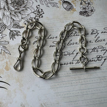 Cargar imagen en el visor de la galería, Victorian Heavy Duty Sterling Silver Silver Albert Pocket Watch Chain. Antique Large Loose Curb Link Statement Watch Chain, Hallmarked 1890