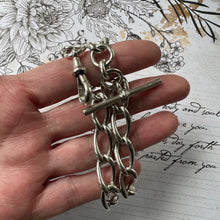 Cargar imagen en el visor de la galería, Victorian Heavy Duty Sterling Silver Silver Albert Pocket Watch Chain. Antique Large Loose Curb Link Statement Watch Chain, Hallmarked 1890