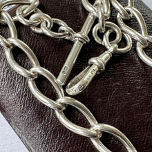 Cargar imagen en el visor de la galería, Victorian Heavy Duty Sterling Silver Silver Albert Pocket Watch Chain. Antique Large Loose Curb Link Statement Watch Chain, Hallmarked 1890