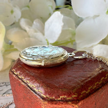 Cargar imagen en el visor de la galería, Vintage Sterling Silver Engraved Dogwood Blossom Locket Pendant & Chain. Small Oval Flower Locket Necklace. Petite Floral Photo Locket