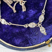 Cargar imagen en el visor de la galería, Antique Art Deco Rock Crystal Quartz Silver Necklace. Sterling Silver Y- Drop Gemset Chain Necklace. Vintage Art Deco Collar/Choker Necklace