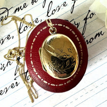 Cargar imagen en el visor de la galería, Antique Victorian Aesthetic 9ct Gold Engraved Swallow Locket Necklace. Small Oval Rose Gold Love Token Locket Pendant, Optional Chain.