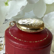 Cargar imagen en el visor de la galería, Antique Victorian Aesthetic 9ct Gold Engraved Swallow Locket Necklace. Small Oval Rose Gold Love Token Locket Pendant, Optional Chain.