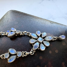 Cargar imagen en el visor de la galería, Vintage Indian Moonstone Sterling Silver Necklace. Art Nouveau Style Natural Moonstone Lavalier Pendant Necklace. Blue Moonstone Necklace