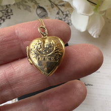 画像をギャラリービューアに読み込む, Antique Art Nouveau 9ct Gold Love Heart Locket Necklace. Edwardian Yellow Gold Small Floral Engraved Locket Pendant With Optional Chain.
