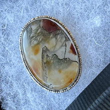 Cargar imagen en el visor de la galería, Victorian Sterling Silver Scottish Agate Brooch. Small Dendritic Quartz Scottish Pebble Lapel/Cravat Pin. Oval Moss Agate Victorian Brooch