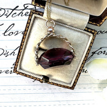 Charger l'image dans la galerie, Victorian 9ct Gold Amethyst Glass Spinner Fob Pendant. Antique 3-Sided Gold Spinner Pendant With Optional Chain. Dainty Gold Charm Pendant