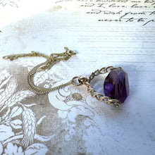 Charger l'image dans la galerie, Victorian 9ct Gold Amethyst Glass Spinner Fob Pendant. Antique 3-Sided Gold Spinner Pendant With Optional Chain. Dainty Gold Charm Pendant
