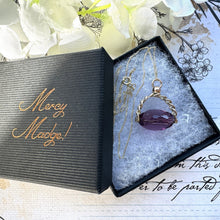Charger l'image dans la galerie, Victorian 9ct Gold Amethyst Glass Spinner Fob Pendant. Antique 3-Sided Gold Spinner Pendant With Optional Chain. Dainty Gold Charm Pendant