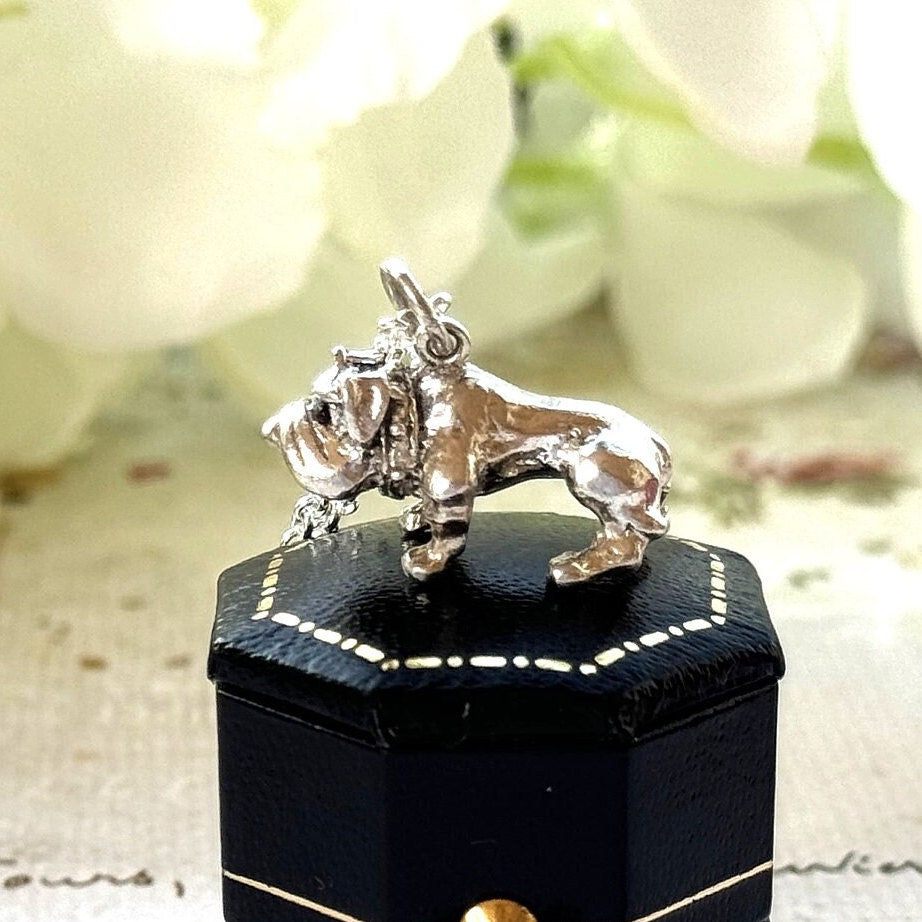 Vintage Sterling Silver Miniature British Bulldog Pendant Necklace