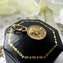 Cargar imagen en el visor de la galería, Vintage Italian 18ct Gold Miraculous Mary Pendant Necklace, Adolphe Penin. Tiny Virgin Mary Gold Medal & Chain. Minimalist Layering Necklace