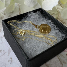 Cargar imagen en el visor de la galería, Vintage Italian 18ct Gold Miraculous Mary Pendant Necklace, Adolphe Penin. Tiny Virgin Mary Gold Medal & Chain. Minimalist Layering Necklace