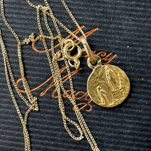 Cargar imagen en el visor de la galería, Vintage Italian 18ct Gold Miraculous Mary Pendant Necklace, Adolphe Penin. Tiny Virgin Mary Gold Medal & Chain. Minimalist Layering Necklace