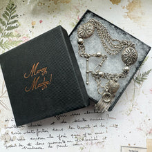 画像をギャラリービューアに読み込む, Victorian Sterling Silver Albertina Watch Chain. Antique Etruscan Revival Fancy Chain Bracelet With Love Heart Charm, T-Bar & Dog-Clip