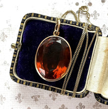 Cargar imagen en el visor de la galería, Antique Victorian 15ct Gold Scottish Citrine Pendant. 20.60ct Oval Cut Golden Brown Citrine Solitaire Pendant. Scottish Cairngorm Pendant