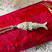Cargar imagen en el visor de la galería, Vintage Silver Articulated Fish Pendant Necklace. Sterling Silver Novelty Fish Pendant & Chain. Chinese Koi Carp Good Luck Amulet Pendant