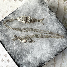 Load image into Gallery viewer, Vintage Silver Articulated Fish Pendant Necklace. Sterling Silver Novelty Fish Pendant &amp; Chain. Chinese Koi Carp Good Luck Amulet Pendant
