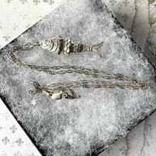 Cargar imagen en el visor de la galería, Vintage Silver Articulated Fish Pendant Necklace. Sterling Silver Novelty Fish Pendant & Chain. Chinese Koi Carp Good Luck Amulet Pendant