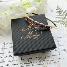 Cargar imagen en el visor de la galería, Vintage 9ct Gold Ruby & Diamond Bangle Bracelet. Solid Curb Chain Style Heavy Quality Gold Bangle. Gemstone Set Yellow Gold Hinged Bangle