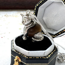 Load image into Gallery viewer, Vintage Sterling Silver Nuvo &quot;Touch Wood&quot; Lucky Cat Pendant Necklace. 1960s &quot;Touch Wud&quot; English Good Luck Figural Charm On Silver Curb Chain
