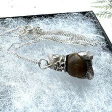 Cargar imagen en el visor de la galería, Vintage Sterling Silver Nuvo "Touch Wood" Lucky Cat Pendant Necklace. 1960s "Touch Wud" English Good Luck Figural Charm On Silver Curb Chain