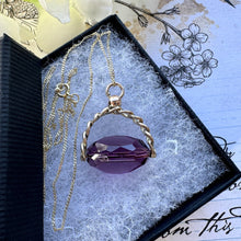 Charger l'image dans la galerie, Victorian 9ct Gold Amethyst Glass Spinner Fob Pendant. Antique 3-Sided Gold Spinner Pendant With Optional Chain. Dainty Gold Charm Pendant