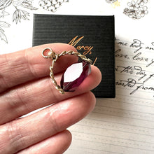 Charger l'image dans la galerie, Victorian 9ct Gold Amethyst Glass Spinner Fob Pendant. Antique 3-Sided Gold Spinner Pendant With Optional Chain. Dainty Gold Charm Pendant