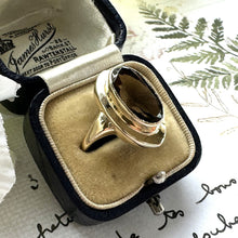 Cargar imagen en el visor de la galería, Vintage 9ct Gold Smoky Quartz Marquise Ring. 1960s Gold Cairngorm Ring. Neoclassical Step Bezel Set Oval Brown Gemstone Ring, Size N/6-3/4