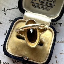 Cargar imagen en el visor de la galería, Vintage 9ct Gold Smoky Quartz Marquise Ring. 1960s Gold Cairngorm Ring. Neoclassical Step Bezel Set Oval Brown Gemstone Ring, Size N/6-3/4