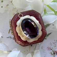 Cargar imagen en el visor de la galería, Vintage 9ct Gold 19.50ct Amethyst Solitaire Pendant. Art Nouveau Style Yellow Gold Deep Purple Amethyst Pendant With Optional Gold Chain