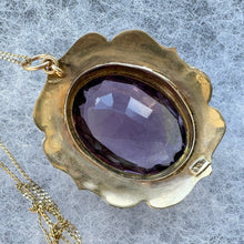 Cargar imagen en el visor de la galería, Vintage 9ct Gold 19.50ct Amethyst Solitaire Pendant. Art Nouveau Style Yellow Gold Deep Purple Amethyst Pendant With Optional Gold Chain