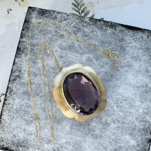 Cargar imagen en el visor de la galería, Vintage 9ct Gold 19.50ct Amethyst Solitaire Pendant. Art Nouveau Style Yellow Gold Deep Purple Amethyst Pendant With Optional Gold Chain