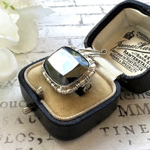 Cargar imagen en el visor de la galería, Antique Victorian Sterling Silver English Hematite Cravat Pin. Black Rectangular Faceted Gemstone Stock/Lapel Pin. Petite Antique Brooch