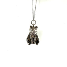 Load image into Gallery viewer, Vintage Sterling Silver Nuvo &quot;Touch Wood&quot; Lucky Cat Pendant Necklace. 1960s &quot;Touch Wud&quot; English Good Luck Figural Charm On Silver Curb Chain

