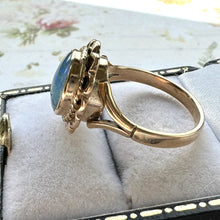 Cargar imagen en el visor de la galería, Vintage 9ct Gold 1.40ct Black Opal Solitaire Ring. Australian Opal Cabochon Ring. Yellow Gold Daisy Flower Ring, Size UK L-1/2/US 6