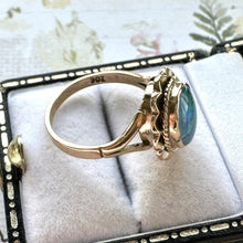 Cargar imagen en el visor de la galería, Vintage 9ct Gold 1.40ct Black Opal Solitaire Ring. Australian Opal Cabochon Ring. Yellow Gold Daisy Flower Ring, Size UK L-1/2/US 6