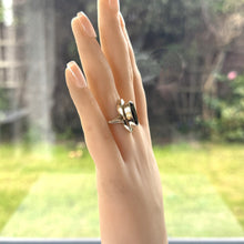 Cargar imagen en el visor de la galería, Vintage 9ct Gold Smoky Quartz Marquise Ring. 1960s Gold Cairngorm Ring. Neoclassical Step Bezel Set Oval Brown Gemstone Ring, Size N/6-3/4