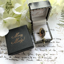 Cargar imagen en el visor de la galería, Vintage 9ct Gold Smoky Quartz Marquise Ring. 1960s Gold Cairngorm Ring. Neoclassical Step Bezel Set Oval Brown Gemstone Ring, Size N/6-3/4