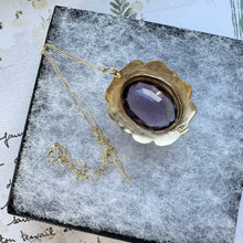 Cargar imagen en el visor de la galería, Vintage 9ct Gold 19.50ct Amethyst Solitaire Pendant. Art Nouveau Style Yellow Gold Deep Purple Amethyst Pendant With Optional Gold Chain
