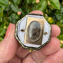 Cargar imagen en el visor de la galería, Antique Georgian 9ct Gold Rectangular Mourning Ring With Hair Weave & Dated Inscription