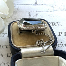 Cargar imagen en el visor de la galería, Antique Victorian Sterling Silver English Hematite Cravat Pin. Black Rectangular Faceted Gemstone Stock/Lapel Pin. Petite Antique Brooch