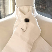 Cargar imagen en el visor de la galería, Antique Victorian Sterling Silver English Hematite Cravat Pin. Black Rectangular Faceted Gemstone Stock/Lapel Pin. Petite Antique Brooch