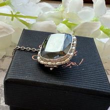 Cargar imagen en el visor de la galería, Antique Victorian Sterling Silver English Hematite Cravat Pin. Black Rectangular Faceted Gemstone Stock/Lapel Pin. Petite Antique Brooch