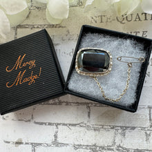 Cargar imagen en el visor de la galería, Antique Victorian Sterling Silver English Hematite Cravat Pin. Black Rectangular Faceted Gemstone Stock/Lapel Pin. Petite Antique Brooch