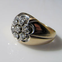 Cargar imagen en el visor de la galería, Mens Vintage 14ct Gold & Diamond Cluster Gypsy Ring - MercyMadge