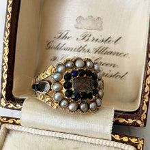 Charger l'image dans la galerie, Victorian Sapphire & Pearl 18ct Gold Mourning Ring, Engraved1851